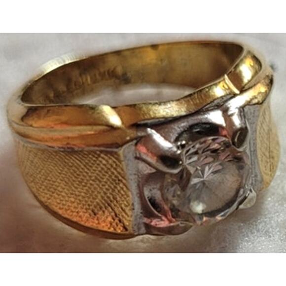 Vintage Lind 14KT HGE Ring – Wide Gold Band – Square Clear CZ Stone – Size 6.25 - Picture 5 of 9